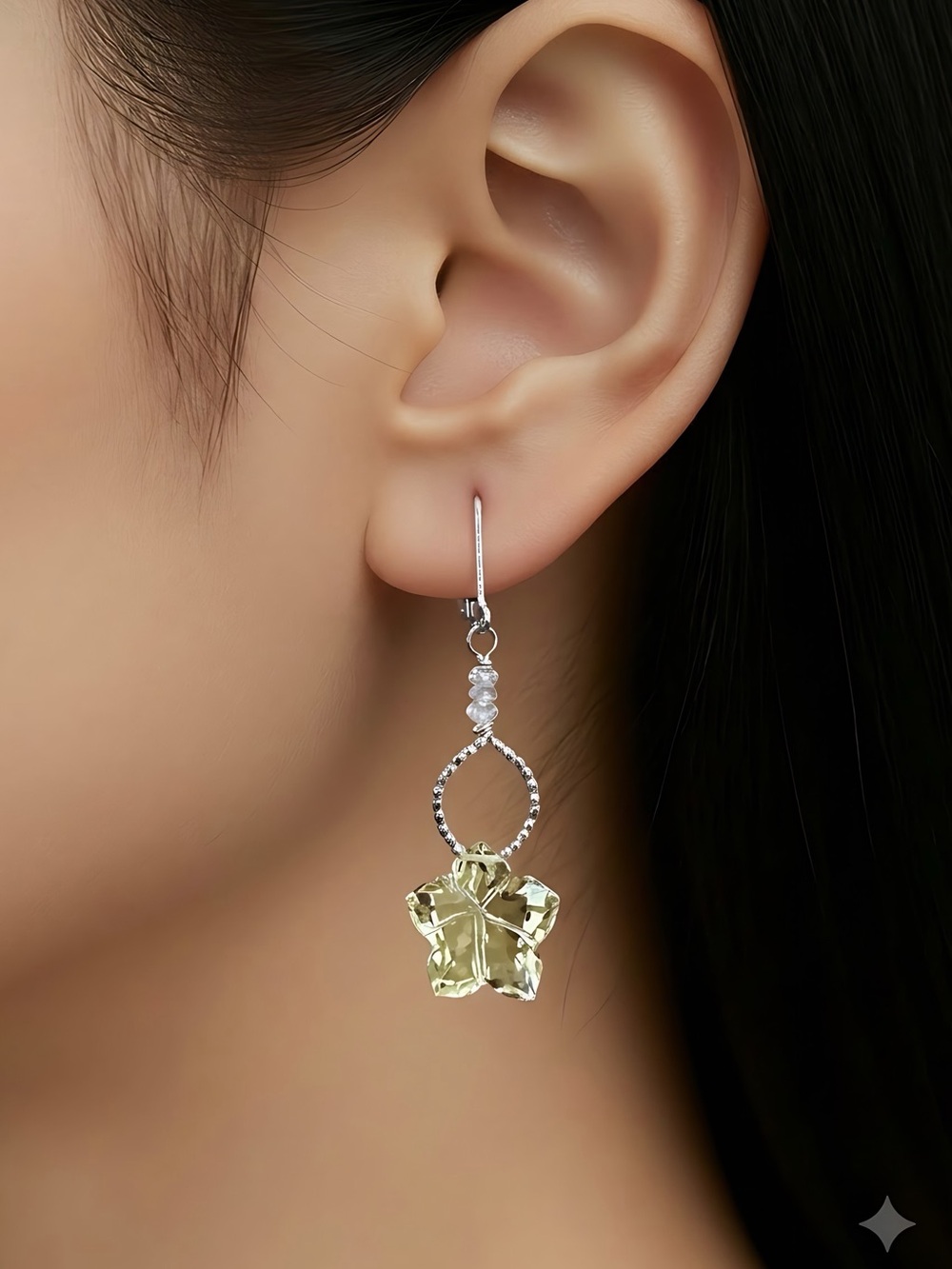 Sterling Silver Drop Earrings with Pale Lemmon Topaz Flower